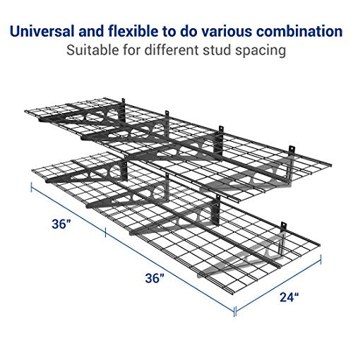 FLEXIMOUNTS WR26B-SBA 2' x 6' Wall Shelf Garage Storage Rack (2 Pack), Black, 24" x 72" - color: Black, size: 24" x 72"
