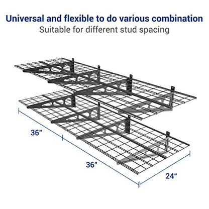 FLEXIMOUNTS WR26B-SBA 2' x 6' Wall Shelf Garage Storage Rack (2 Pack), Black, 24" x 72" - color: Black, size: 24" x 72"