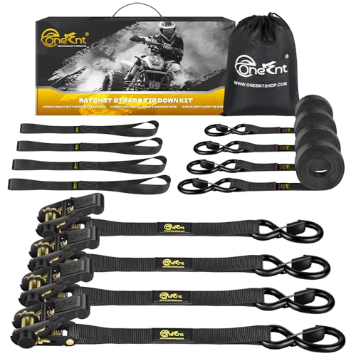 4Pcs Ratchet Tie Down Straps Kit for 2400lb Break Strength | 1” x 16FT Tie Down Straps with Soft Loop Tie-Downs & Safety S Hook - Cargo Strap Tie Down for Trucks, Motorcycle, Moving, Appliances, Black - color: Black