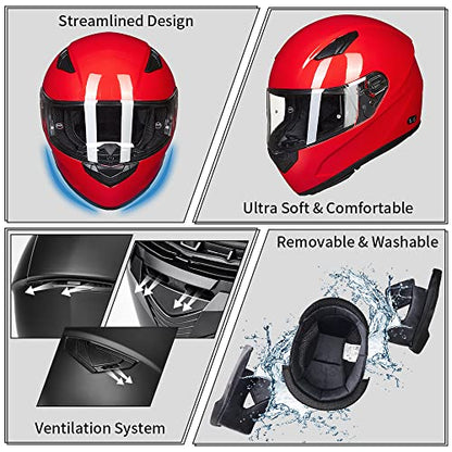 ILM Motorcycle Helmet Motocross Full Face Ultra Large Pinlock Insert Anti-Fog Visor ATV Casco Snowmobile for Men Women DOT - color: Red