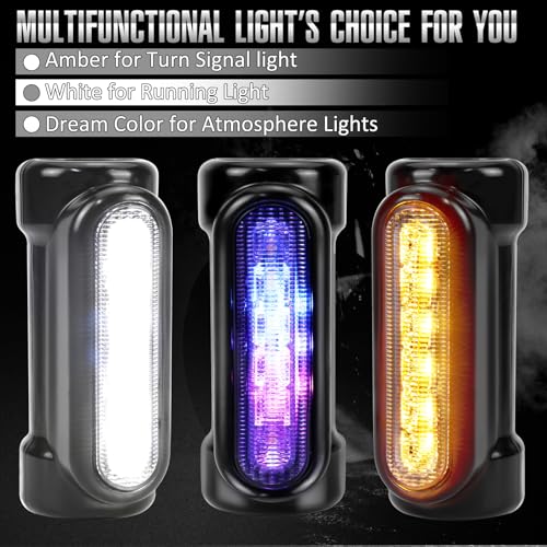 Motorcycle Highway Bar Lights Switchback Driving Lights Led Amber Turn Signals White Driving RGB Atmosphere LED Crash Bar Lights for 1-1/4 inch Crash Bars Touring Bikes Motorcycle Lights (Black)