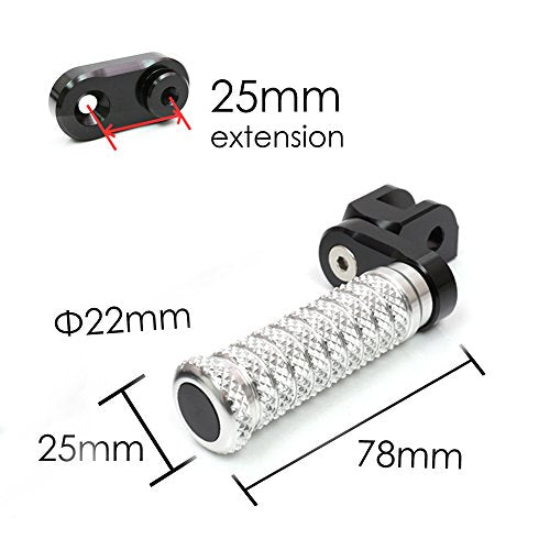 MC MOTOPARTS POLE Silver CNC 25mm Extension Riser Front Foot Pegs Compatible with YZF R3 2015-2017 - color: Silver, size: 25 mm Extension