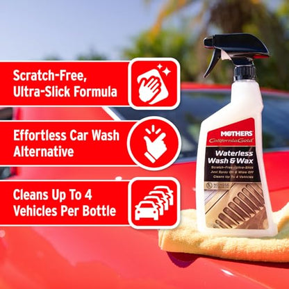 Mothers California Gold Waterless Wash & Wax, 24 oz. — Quick & Easy Car Care Without Water, Spray On & Wipe Off Ultra-Slick Formula Safely Removes Dirt & Grime Scratch-Free (05644) - size: 24 Fl Oz (Pack of 1)