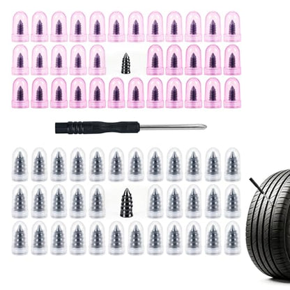 71PCS Tire Repair Rubber Nail Kit with Screwdriver for Tubeless Tires | 2 Sizes Tire Repair Spiral Screw, Tire Plugs, Fast Self-Service Tool for Car, Motorcycle, Tractor Tire Puncture Repair