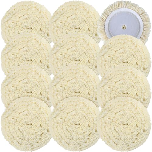 12 PCS Wool Buffing Polishing Pads 7 Inch, Natural Wool Cutting Pads with Hook and Loop Backing Compound & Polishing for Automotive Car Boats Glass Furniture Repair - size: 7" -12P