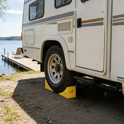 Yescom PU Wheel Chocks for Wheel 24" - 32" with 5ft Rope, 33,000 lbs Heavy Duty Capacity, Lightweight Car Chocks for Travel Trailers, RV, SUV, Truck, Camper - Anti-Slip Tread, Easy to Use & Odorless - size: for Wheel 24" - 32", 2Pack