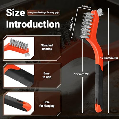 12 Pieces Stainless Steel Wire Brush Set, Stainless Steel Bristles for Cleaning Welding Slag and Rust,Scratch Brush with Mini Head & Hanging Hole for Everyday Cleaning - color: Stainless steel