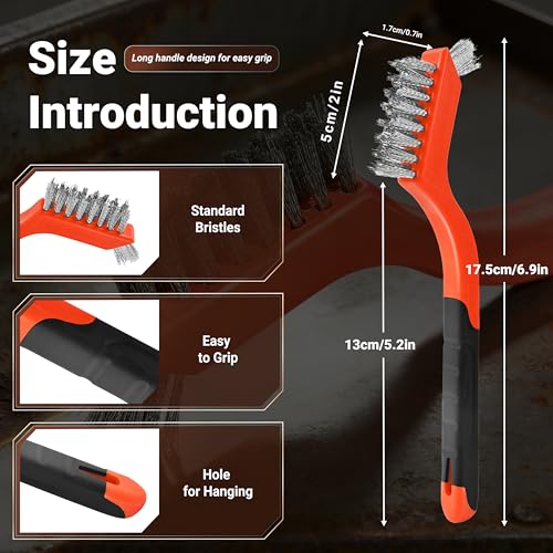 6 Pieces Wire Brushes Set, Nylon/Brass/Stainless Steel Bristles for Cleaning Welding Slag and Rust,Scratch Brush with Mini Head & Hanging Hole for Everyday Cleaning (12, Combo Pack) - color: combo pack