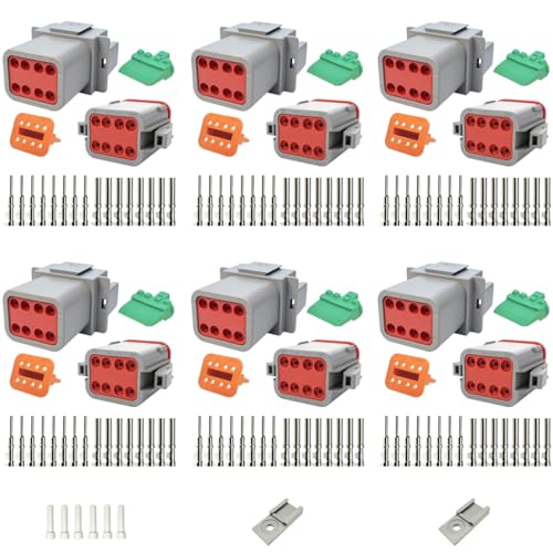 8 Pin Way Deutsch DT Gray Connector 6 Set,Size 16 Stamped Contacts 14-20AWG Waterproof Electrical Wire Connector with Seal Plug for Truck, Off-Road Vehicles, Marine, Motorcycle Wiring - size: 8 Pin (6set)