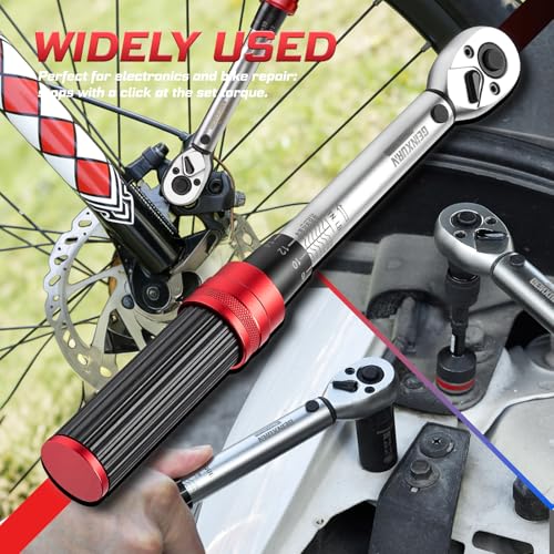 GEINXURN 1/4 In. Drive Click Torque Wrench Set, 20-240 IN.LB Dual-Direction Bike Maintenance Kit，66Pcs with Universal Socket, Screwdriver Bits for Bicycle, Car, Moto - style: GX-TW0104RS66-US