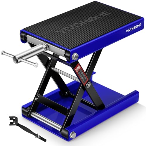 VIVOHOME 1100 LBS Motorcycle Lift Scissor Jack, Wide Deck Hoist Stand, Height Adjustable Center Stand with Crank, Steel Lift for Cruiser, Dirt Bike, ATV - Blue - color: Blue
