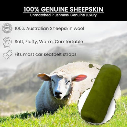 Andalus Genuine Sheepskin Car Seat Belt Cover Pad – Soft Fuzzy, Comfy Fluffy Seatbelt Covers, Shoulder Pad Neck Cushion Protector, Car Accessories for Woman, Man, Girl (Pea Green, 2-Pack) - color: Pea Green