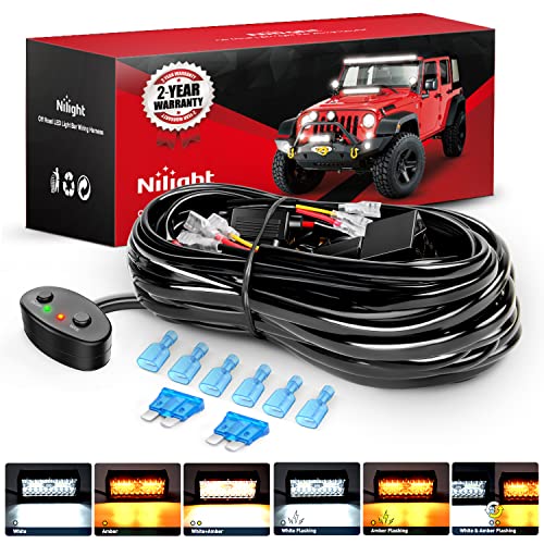 Nilight 16AWG Wiring Harness Kit 2 Leads Specially Customized for 6 Modes Amber White Strobe Light Bar Off Road LED Work Light 12V On Off Switch Remember Function Reset Function - size: 2 Leads-Wiring Harness