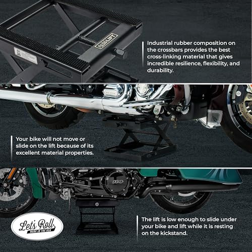 Let's Roll Standard Motorcycle Lift Jack - 1200 LB Heavy Duty Scissor Jack Stands, Scissor Lift Jacks, Motorcycle Accessories, Stable Garage Lifts with Mobility for Maintenance - Made in The USA