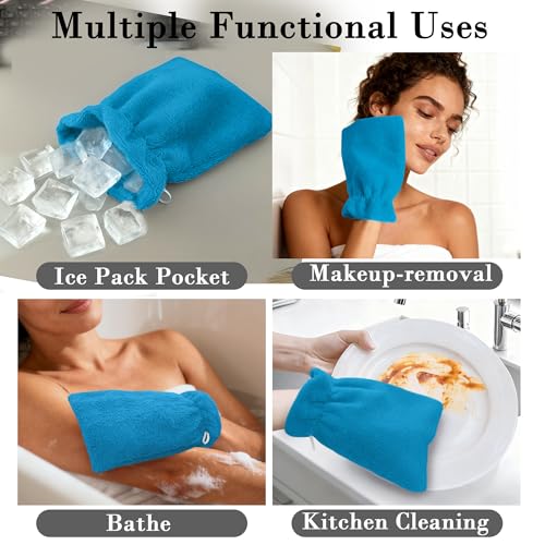 VOOVA & MOVAS Wash Mitts for Body 6-Pack, 100% Cotton Soft Absorbent Wash Cloths with Hanging Loop, 8.3x6.3 Inch European Style Wash Gloves for Shower & Spa, Sky Blue - color: Sky Blue