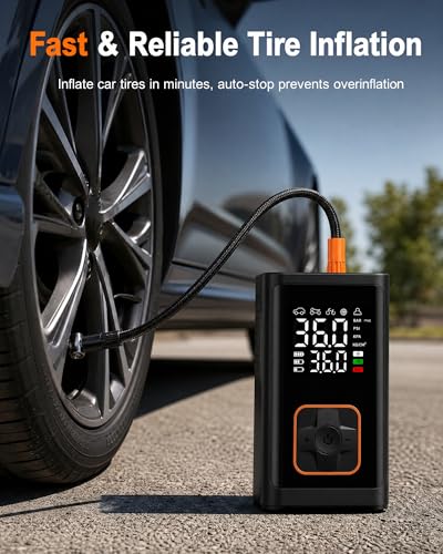 Tire Inflator Portable Air Compressor: 150PSI Cordless Air Pump with 4000mAh Battery, Digital Gauge Auto-Shutoff for Car Tires, Bike, Motorcycle, Balls, Pool Floats & Inflatables