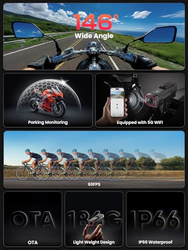 AKEEYO AKY-730Pro 4K Motorcycle/Bike Dash Cam,60FPS Action Camera with EIS Stabilization,1.14" Touchscreen, Built-in GPS, IP66 Waterproof, Up to 6 Hours of Battery Life,Loop Recording,Parking Monitor