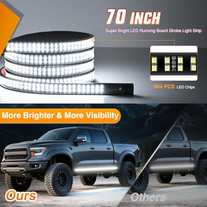 Nilight 2PCS 70 Inch Emergency Strobe Light Strip with Controller 864 LED White Running Board Lights Flexible Side Flashing Warning Caution Safety Waterproof for Truck Construction Pickup - color: White, size: Running Board Strobes w/Controller