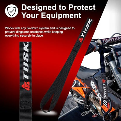 TUSK Soft Hook Tie-Down Extension Straps – 16″ Black (2-Pack) – Soft-Loop Extensions for Motorcycles, ATVs & Powersport Cargo