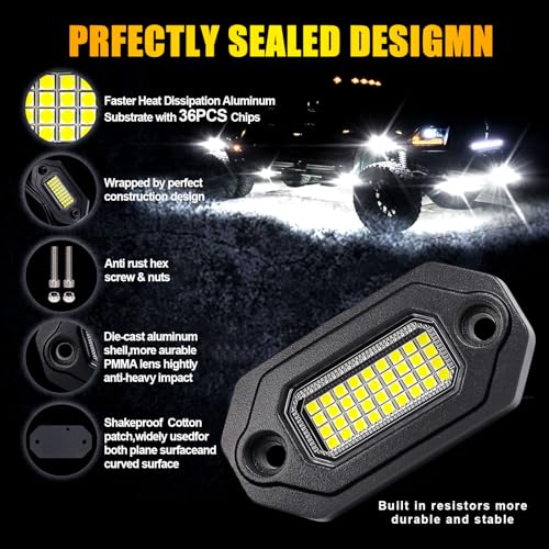 20 Pods White Rock Lights，Aluminum Housing, Waterproof IP68,6500K Pure White Super Bright Underglow, Rock Lights for Trucks, UTV, ATV, SUV, Boats,Each Rock Light Comes with a 15-Foot Extension Cord - size: 20 Pods