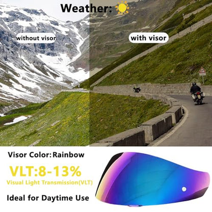 HJ-17 Helmet Visor Replacement,UV Protective Helmet Face Shield Compatible with CL-MAX II,IS-MAX BT,SY-MAX III,IS-MAX II,CL-MAX 3,C90,C91,C91N(Rainbow-Day Use Only) - color: Rainbow-day Use Only