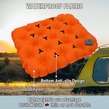 Inflatable Seat Cushion, Lightweight Stadium Seat Pad, Travel Air seat Cushion Anti-Slip for Airplane, Long Flights, Hiking, Climbing, Home and Camping, Compact Air Cushion - color: Orange