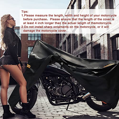 Large Motorcycle Cover with Lock Holes,420D Universal Powersports Vehicle Covers,Sun,Waterproof Outdoor Protection,with License Plate Window, 4 Reflective Strips,Storage Bag(XXXXL 106" x 37" x 55") - size: XXXXL (106" x 37" x 55")