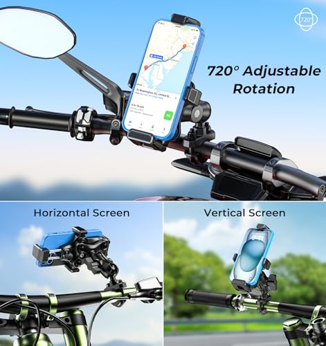 VAZESWIN Motorcycle Phone Mount [Vibration Dampener] [High-Speed Secure Lock] Anti-Shake Motorcycle Cellphone Holder, Bike Phone Mount with Short Arm for 0.5"-1.26" Handlebar, 4.7"-7.2" Smartphone