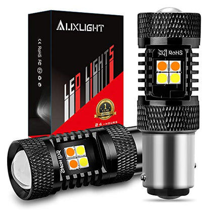AUXLIGHT 1157 2057 2357 7528 BAY15D P21/5W Switchback LED Bulbs 16SMD Chipsets Parking Lights/Daytime Running Lights/DRL and Turn Signal Lights with Projector replacement, White/Amber (Pack of 2) - size: 1157