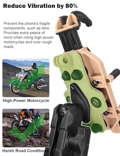 Motorcycle Phone Mount Holder with Vibration Dampener, Strong Clamp for iPhone 15 Pro Max/14/13, Galaxy S23+/23 and More, Aluminum Arm and Base, Suitable for Bike/ATV Handlebar