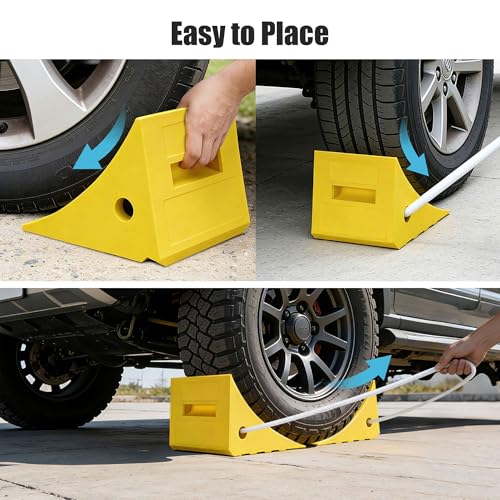 Yescom PU Wheel Chocks for Wheel Under 35" with 5ft Rope, 66,000 lbs Heavy Duty Capacity, Lightweight Car Chocks for Off-Road Car, Full-Size Pickup, Heavy-Duty Trucks - size: for Wheel under 35", 2Pack