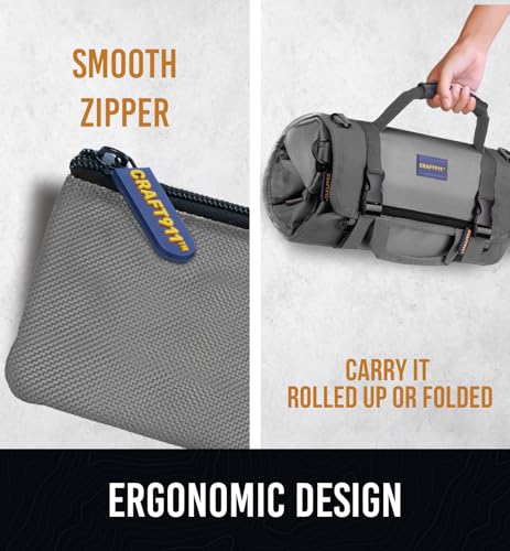 CRAFT911 Durable Tool Bag Organizers w/Detachable 6 Tool Pouches - Small | Compact & Lightweight Tool Roll Up Organizer for Electrician, Mechanic, Hobbyist - color: Gray