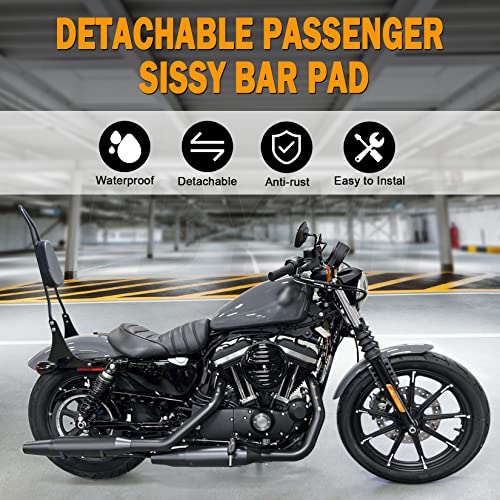 PBYMT Black Detachable Passenger Sissy Bar Backrest Pad Compatible for Harley Davidson Sportster XL1200 XL883 2004-2024