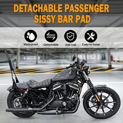 PBYMT Black Detachable Passenger Sissy Bar Backrest Pad Compatible for Harley Davidson Sportster XL1200 XL883 2004-2024