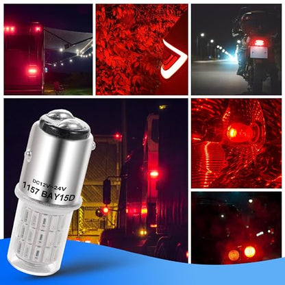 Heifymi 1157 Led Bulb 3 Watt DC12-24V BAY15D 7528 2057 2357 Brilliant Red LED Replacement for Car Camper RV Trailer Boat Brake Tail Stop Signal Light, 2 Pack - color: Brilliant Red, size: BAY15D