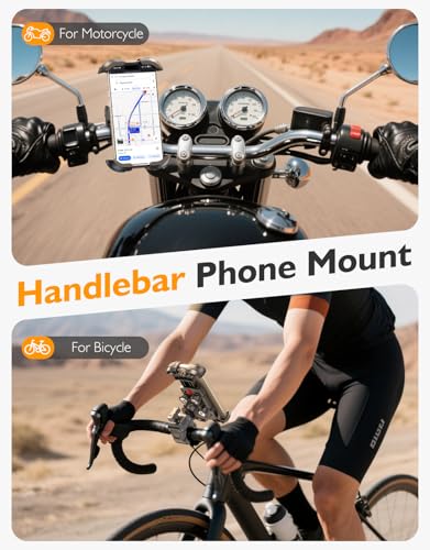 Bike Phone Holder, [Vibration Damper] [Tool-Free] Motorcycle Phone Mount, [Silicone Cushion] Handlebar Mount with Security Lock Compatible with iPhone, Samsung and 4.7-6.9'' Devices - style: Shock-Absorption Mount