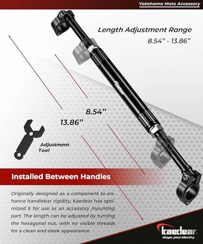 KAEDEAR Adjustable Handlebar Brace Bar, Aluminum, Motorcycle Multi-Bar, for Phone Holders and Accessories, 0.86 inches (22 mm) Handlebar Compatibility, Adjustable Center Brace KDR-HB2