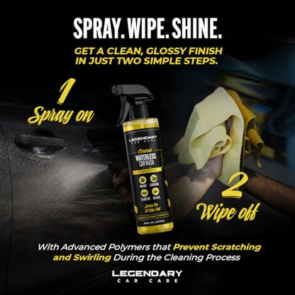 Legendary Ceramic Waterless Car Wash 16oz - High Gloss SiO2 Infused Detailing Spray - Hydrophobic Rinseless Car Wash & Exterior Spray Detailer