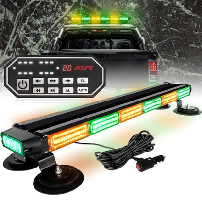 ASPL 26inch 126 LED Emergency Rooftop Strobe Lights Bar w/Controller Double Side Warning Hazard Snow Plow Flashing Light Traffic Advisor Safety Light for Work Trucks Vehicles Tow Pickup(Amber/Green) - color: Amber/Green