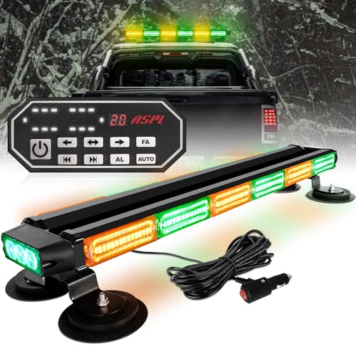 ASPL 26inch 126 LED Emergency Rooftop Strobe Lights Bar w/Controller Double Side Warning Hazard Snow Plow Flashing Light Traffic Advisor Safety Light for Work Trucks Vehicles Tow Pickup(Amber/Green) - color: Amber/Green