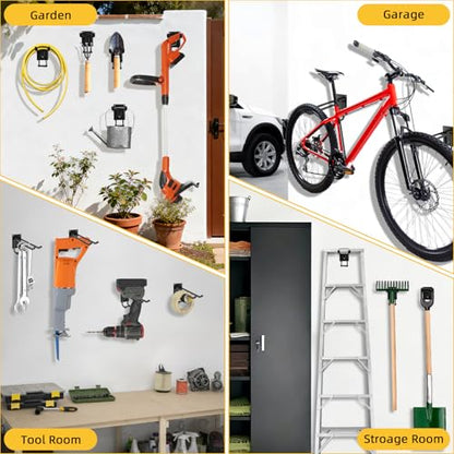 6 Pack Garage Hooks Heavy Duty Steel Garage Storage Hooks Two-Tire Wall Hooks for Organizing Tools Ladders Tires Bikes Garden