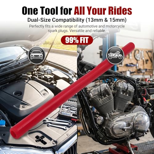 Car Spark Plug Socket, Portable Easy-Install Spark Plug Removal Tool, Anti-Slip Rubber Socket Set, Dual-Size Boot Removal Tool, for Car Motorcycle Maintenance (Red)