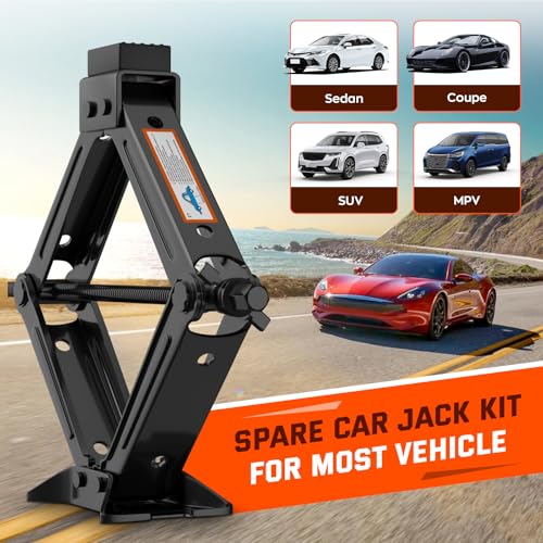 Universal Car Jack Kit Scissor Jack for Car 2 Ton Spare Tire Changing Kit,Portable Tire Jack Repair Kit with Lug Wrench,Car Lifting Jack for Auto/SUV/MPV - size: 2T with Rubber Top