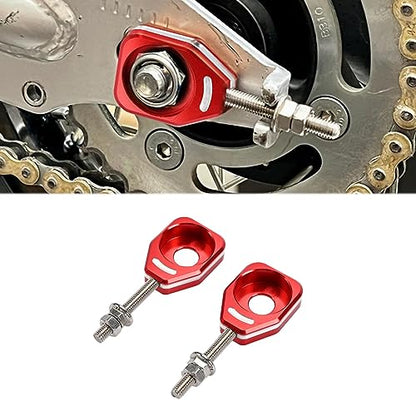 Canitu Red Rear Chain Adjusters,Motorcycle Billet Rear Axle Blocks Swingarm Spool Tensioner Tension Adjuster Accessories for Honda CRF110 2013-2024 - color: RED