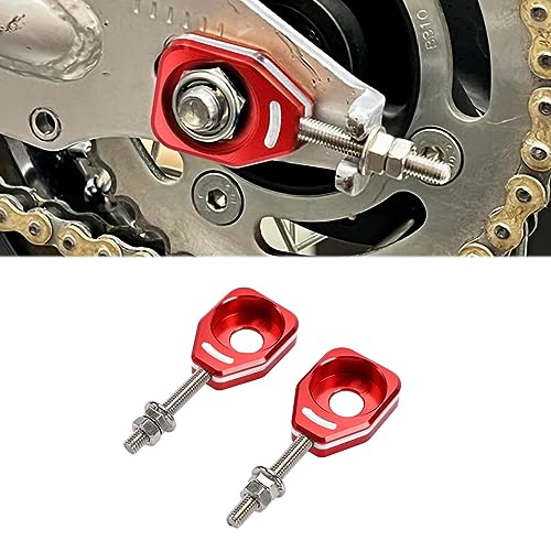 Canitu Red Rear Chain Adjusters,Motorcycle Billet Rear Axle Blocks Swingarm Spool Tensioner Tension Adjuster Accessories for Honda CRF110 2013-2024 - color: RED