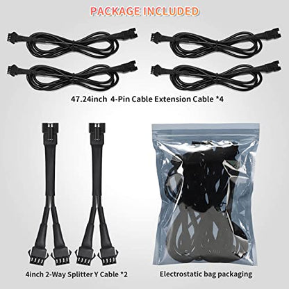 16PCS Motorcycle RGB LED Light Kits and 4pcs 47 inch 4-pin Extension Cords and 2pcs 2-Way Splitters