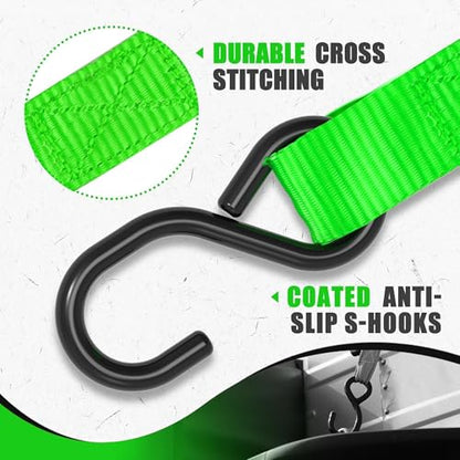 AWELCRAFT Ratchet Straps 4 Pack,1 Inch x 15 Feet Tie Down Ratcheting Strap,1500lb Breaking Strength with S-Hook,4X Soft Loops for Moving Appliances,Lawn Equipment,Truck,Motorcycle(Green) - color: Green
