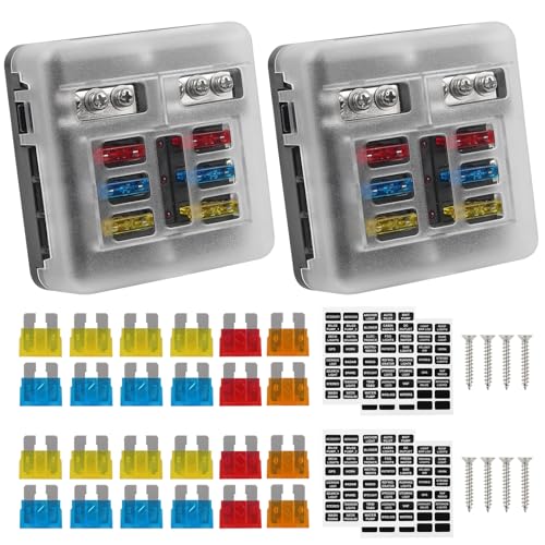 2Pcs 12V 24V Waterproof Fuse Block 6 Way ATO/ATC Fuse Box Holder Cover with LED Indicator Light for Marine Automotive Boat Car Truck