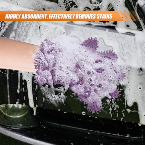 Craedli 2PCS Car Wash Mitts, Anti-Scratch Double Sided 5-Finger Microfiber Car Interior&Exterior Detailing Gloves, Soft Vehicle Chenille Dusting Mitt for Cleaning Wheel Tight Spot (Purple) - color: Purple