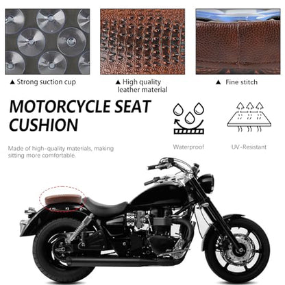 DREAMIZER Motorcycle Rectangular Pillion Passenger Pad Seat Universal Crocodile Style Brown Solo Seat Leather Pillon 8 Cushion Compatible with Harley Cruiser Chopper Custom - style: Crocodil Brown